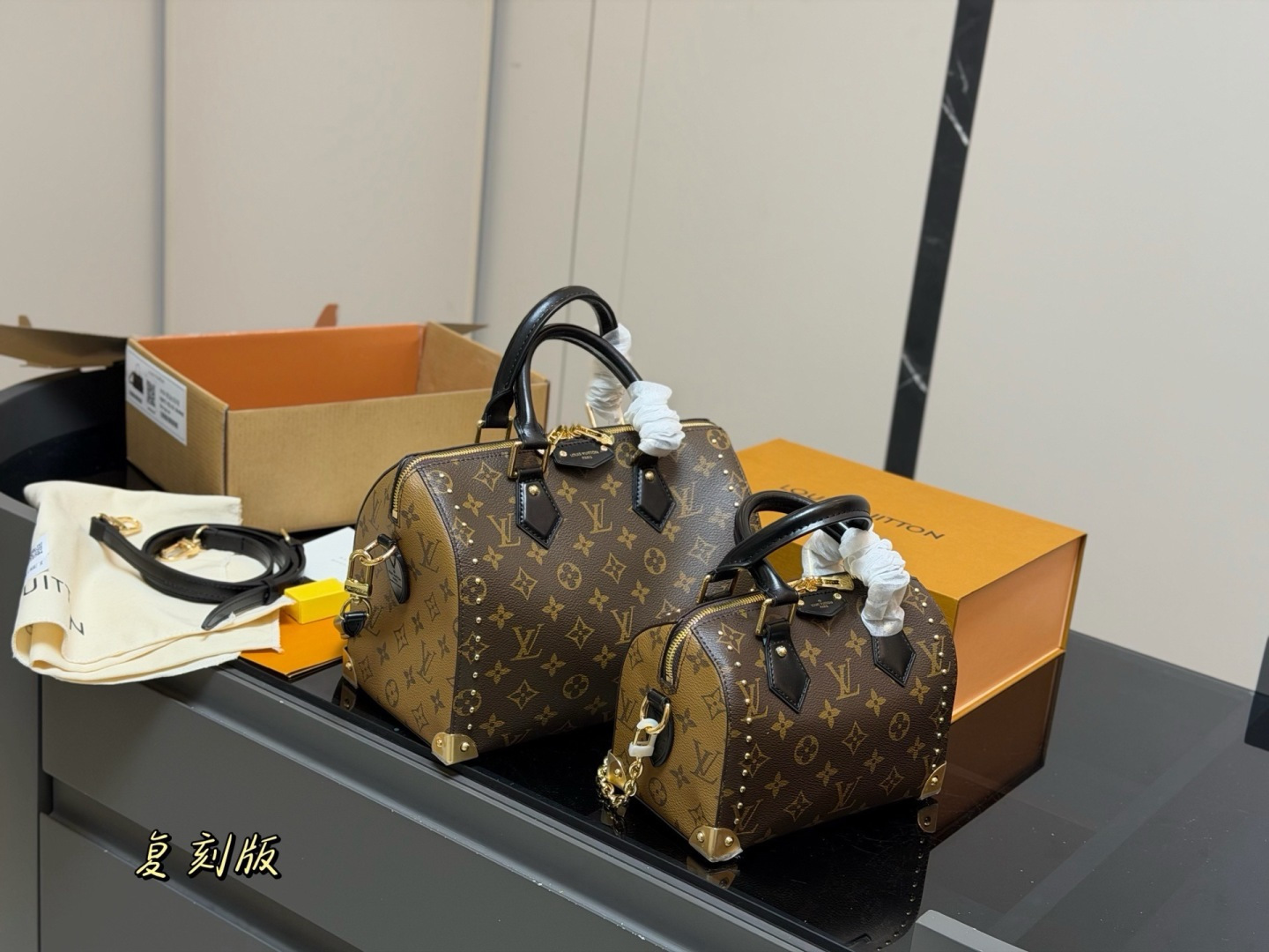 LV Monogram Handbag Metal Rivet Decor